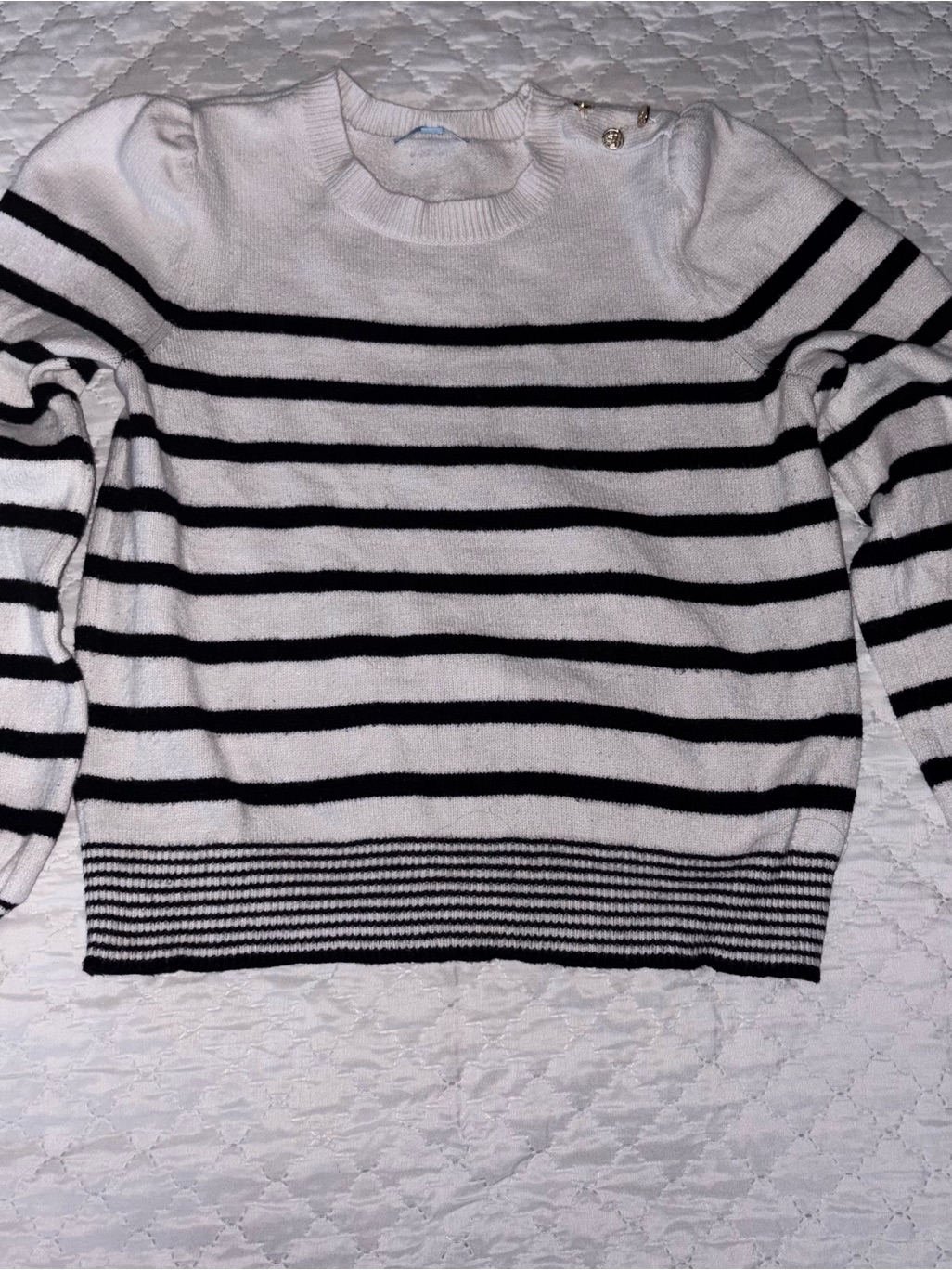 Draper James Black & White Striped Crewneck Sweater